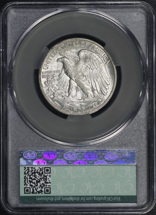 Reverse of this 1916-D Walking Liberty Half Dollar CACG MS-64+