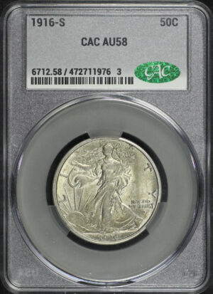 Obverse of this 1916-S Walking Liberty Half Dollar CACG AU-58