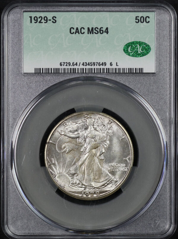 Obverse of this 1929-S Walking Liberty Half Dollar CACG MS-64
