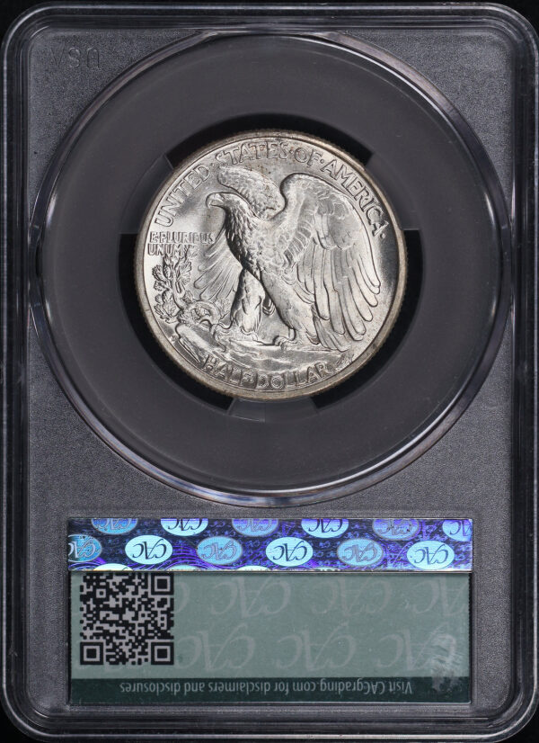 Reverse of this 1937-D Walking Liberty Half Dollar CACG MS-66