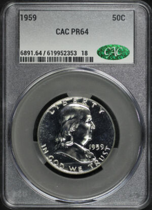 Obverse of this 1959 Franklin Half Dollar CACG MS-64