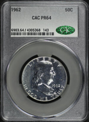 Obverse of this 1962 Franklin Half Dollar CACG MS-64