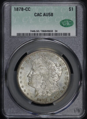 Obverse of this 1878-CC Morgan Dollar CACG AU-58
