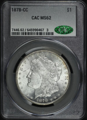 Obverse of this 1878-CC Morgan Dollar CACG MS-62