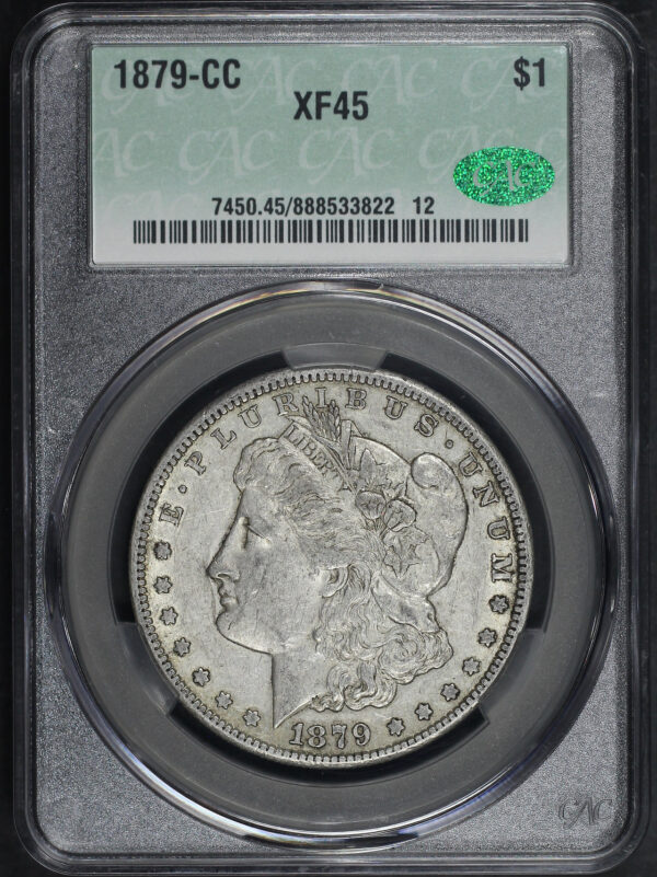 Obverse of this 1879-CC Morgan Dollar CACG XF-45