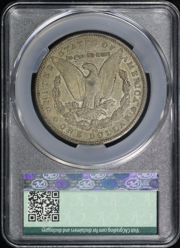 Reverse of this 1879-CC Morgan Dollar Capped Die CACG XF-45