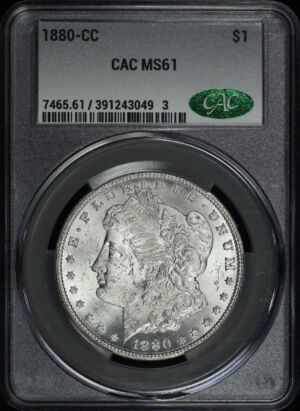 Obverse of this 1880-CC Morgan Dollar CACG MS-61