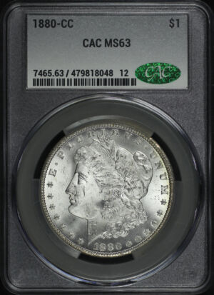 Obverse of this 1880-CC Morgan Dollar CACG MS-63