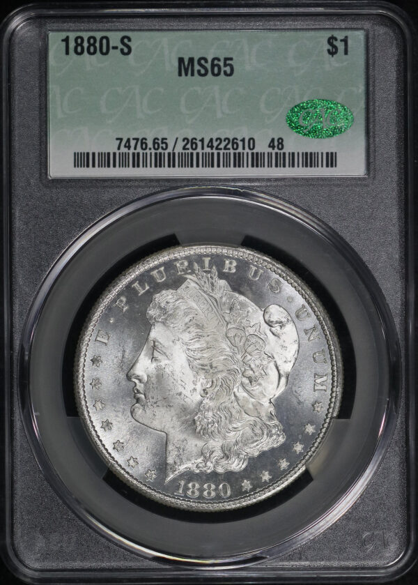 Obverse of this 1880-S Morgan Dollar CACG MS-65