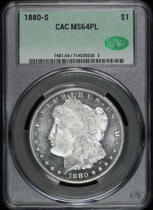 Obverse of this 1880-S Morgan Dollar CACG MS-64 PL