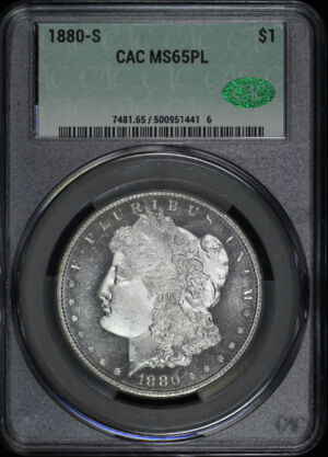 Obverse of this 1880-S Morgan Dollar CACG MS-65 PL
