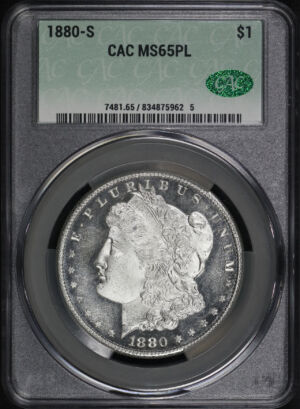 Obverse of this 1880-S Morgan Dollar CACG MS-65 PL