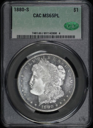 Obverse of this 1880-S Morgan Dollar CACG MS-65 PL