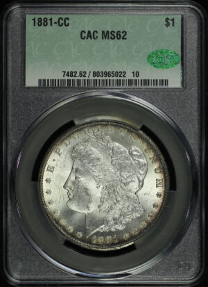 Obverse of this 1881-CC Morgan Dollar CACG MS-62