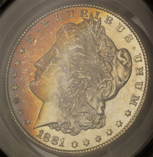 Gallery image of this 1881-CC Morgan Dollar CACG MS-66+ Fiery Obverse Toning