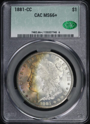 Obverse of this 1881-CC Morgan Dollar CACG MS-66+ Fiery Obverse Toning