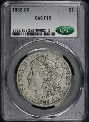 Obverse of this 1882-CC Morgan Dollar CACG F-15