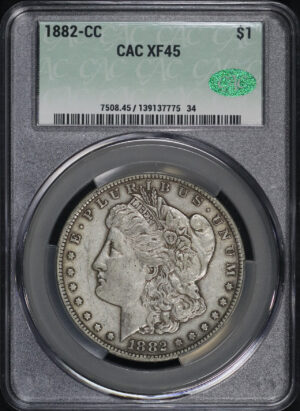 Obverse of this 1882-CC Morgan Dollar CACG XF-45