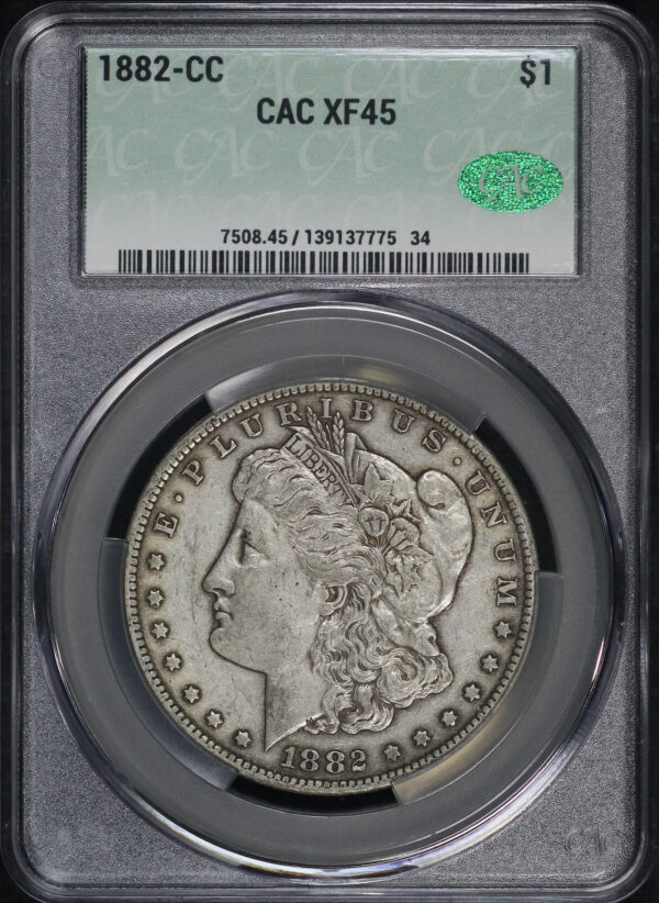 Obverse of this 1882-CC Morgan Dollar CACG XF-45