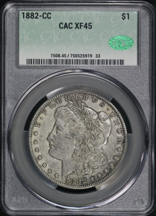 Obverse of this 1882-CC Morgan Dollar CACG XF-45