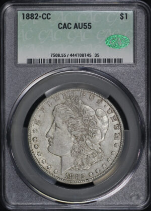 Obverse of this 1882-CC Morgan Dollar CACG AU-55