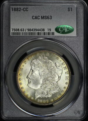 Obverse of this 1882-CC Morgan Dollar CACG MS-63