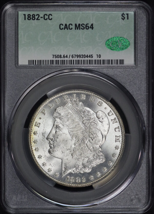 Obverse of this 1882-CC Morgan Dollar CACG MS-64