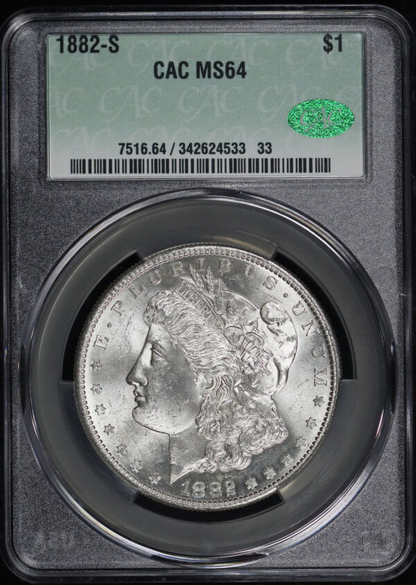 Obverse of this 1882-S Morgan Dollar CACG MS-64