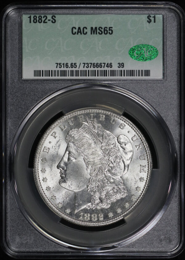 Obverse of this 1882-S Morgan Dollar CACG MS-65