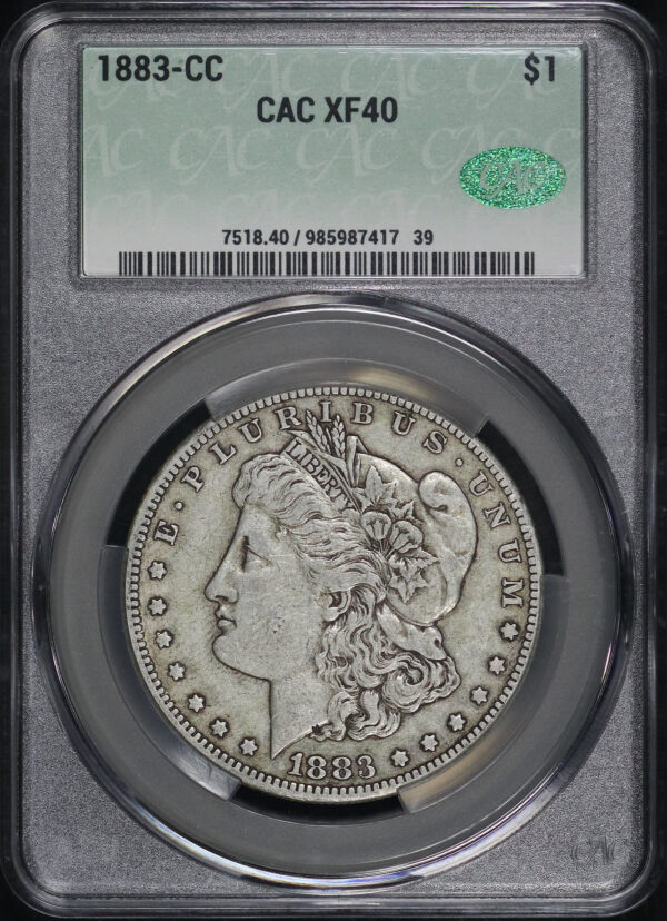 Obverse of this 1883-CC Morgan Dollar CACG XF-40