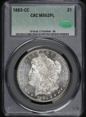 Obverse of this 1883-CC Morgan Dollar CACG MS-62 PL