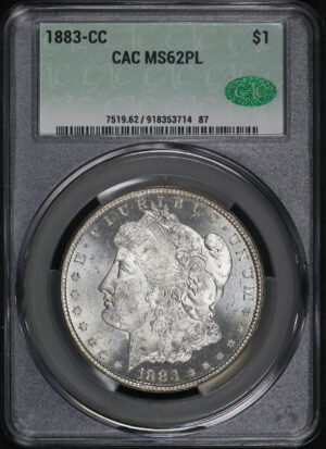 Obverse of this 1883-CC Morgan Dollar CACG MS-62 PL