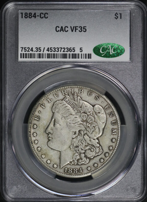 Obverse of this 1884-CC Morgan Dollar CACG VF-35