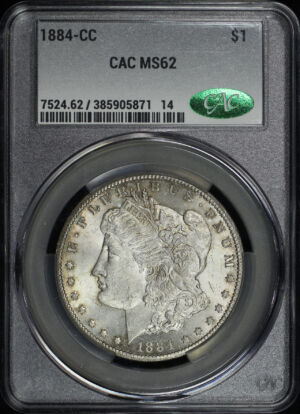 Obverse of this 1884-CC Morgan Dollar CACG MS-62