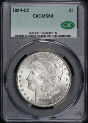Obverse of this 1884-CC Morgan Dollar CACG MS-64