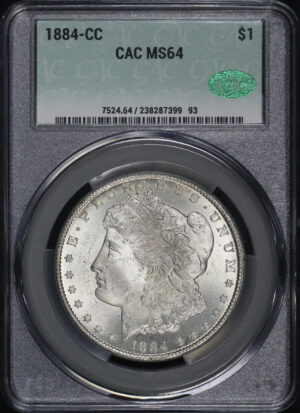 Obverse of this 1884-CC Morgan Dollar CACG MS-64