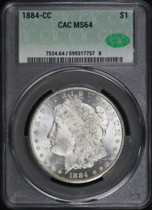 Obverse of this 1884-CC Morgan Dollar CACG MS-64