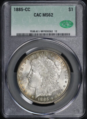 Obverse of this 1885-CC Morgan Dollar CACG MS-62