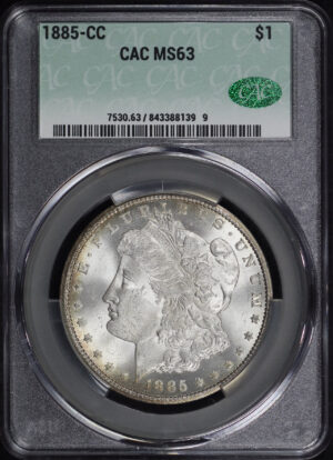 Obverse of this 1885-CC Morgan Dollar CACG MS-63
