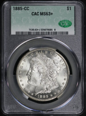 Obverse of this 1885-CC Morgan Dollar CACG MS-63+