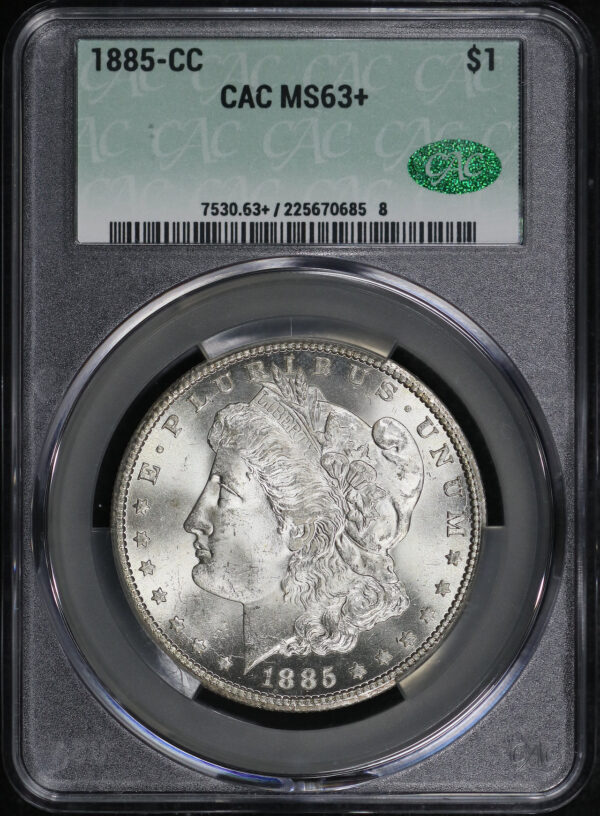 Obverse of this 1885-CC Morgan Dollar CACG MS-63+