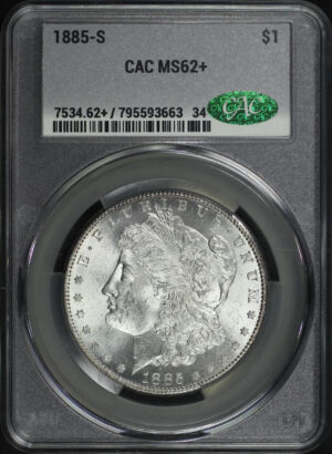 Obverse of this 1885-S Morgan Dollar CACG MS-62+