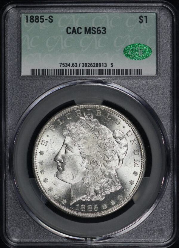 Obverse of this 1885-S Morgan Dollar CACG MS-63