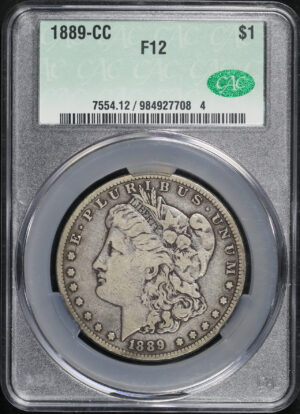 Obverse of this 1889-CC Morgan Dollar CACG F-12