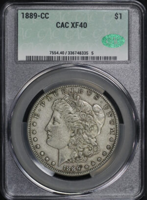 Obverse of this 1889-CC Morgan Dollar CACG XF-40