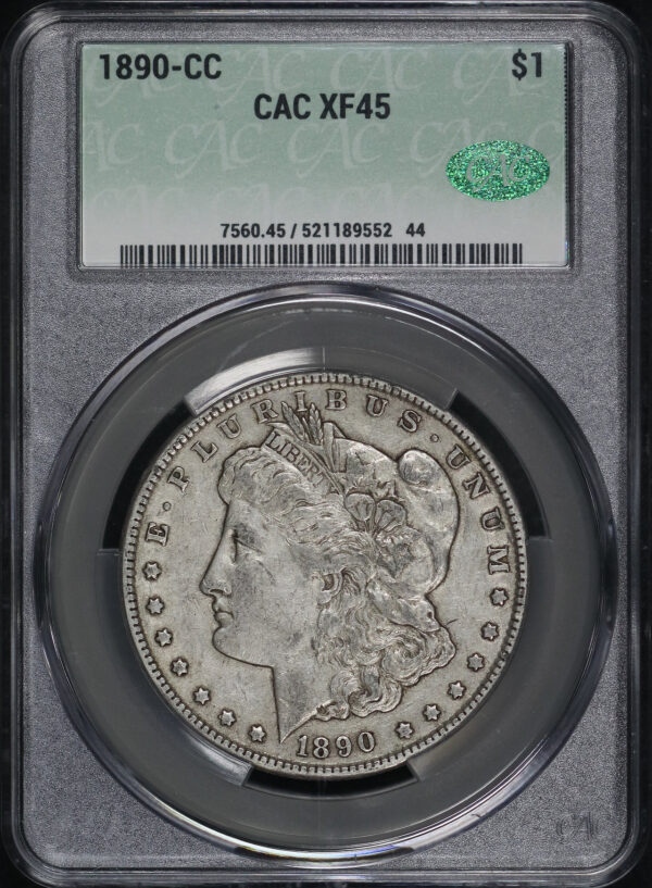 Obverse of this 1890-CC Morgan Dollar CACG XF-45