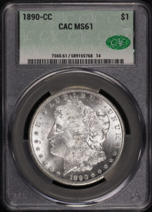 Obverse of this 1890-CC Morgan Dollar CACG MS-61