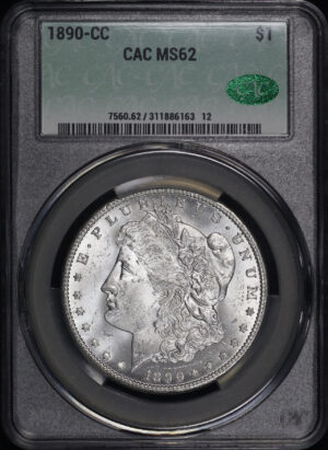 Obverse of this 1890-CC Morgan Dollar CACG MS-62