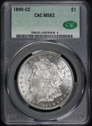 Obverse of this 1890-CC Morgan Dollar CACG MS-62