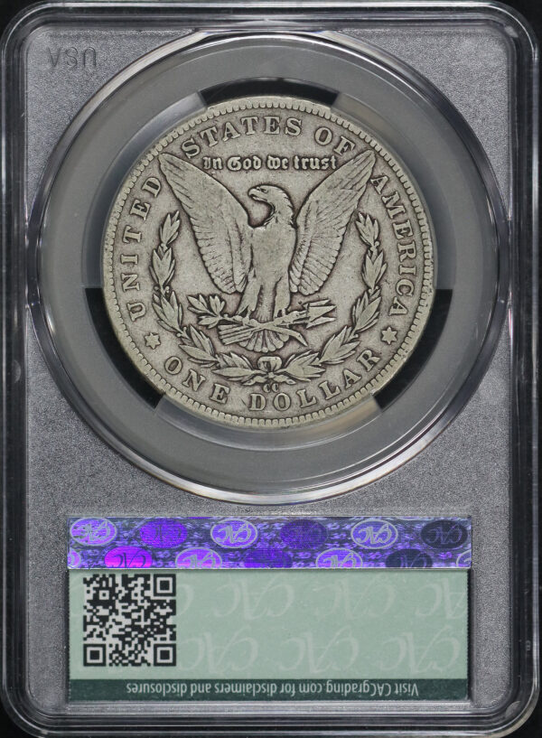 Reverse of this 1892-CC Morgan Dollar CACG F-12
